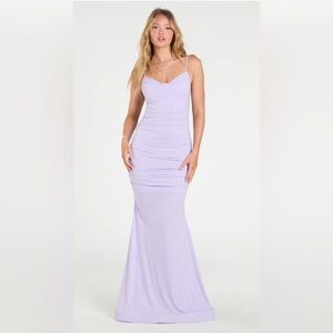 Cowl Neck Mermaid Glitter Lavender Formal Gown
